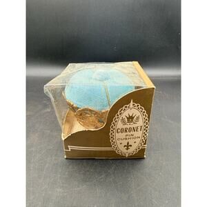 Vintage Light Blue Coronet Pin Cushion in Original Box - missing crown